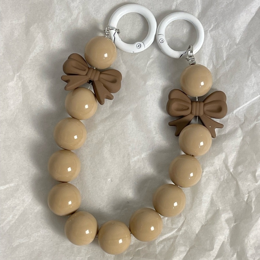 Tan Beaded Keychain Phone chain with Bow Accents